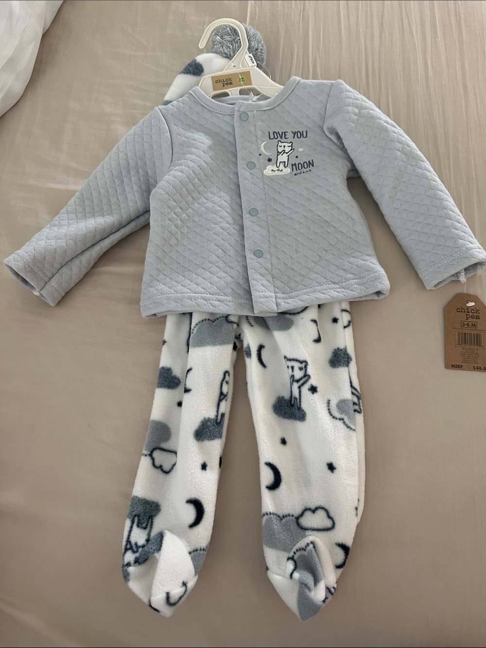 Chick Pea Light Blue Fleece Pajama Set with Moon Print